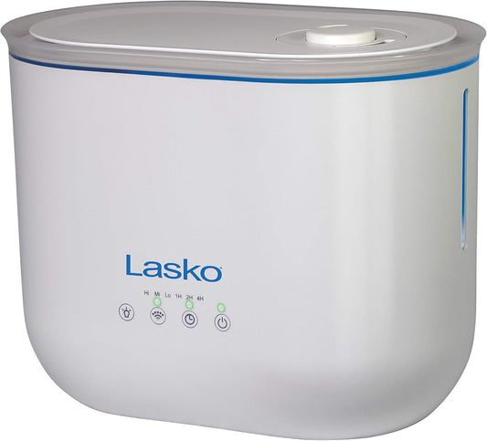 Lasko 3.5 L Cool Mist Ultrasonic Humidifier, Top Fill, 18 Hour Run Time on Low, 3 Mist Settings, Auto-Off Timer, Aromatherapy Tray, Filter Free, White, UH250