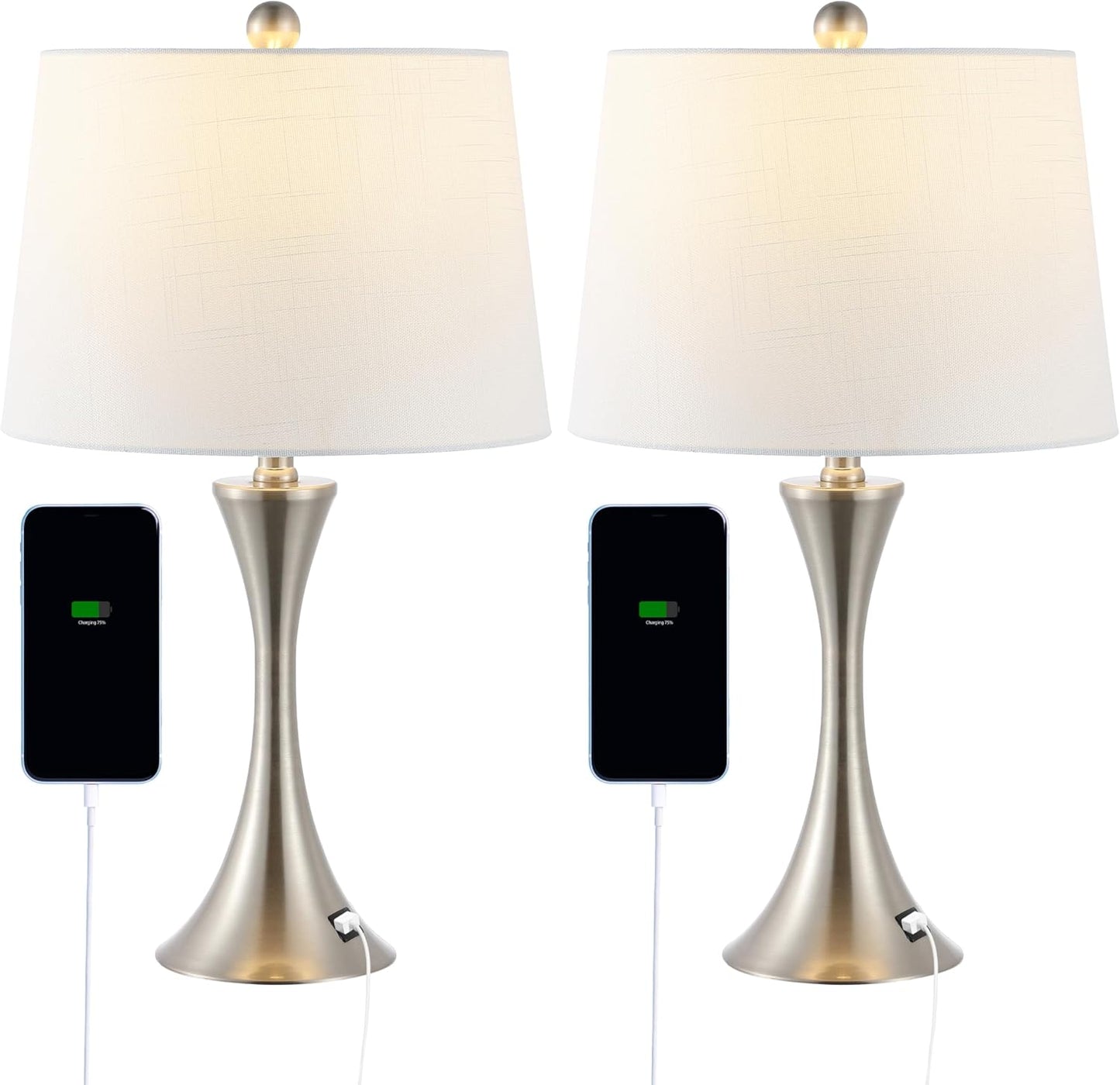JONATHAN Y JYL6621A-SET2 Bennett 22.75" Modern Glam Iron Hourglass LED Table Lamp with USB Charging Port Minimalist, Designer, Contemporary, Office, Living Room, Dining Room, Bedroom, Brass Gold
