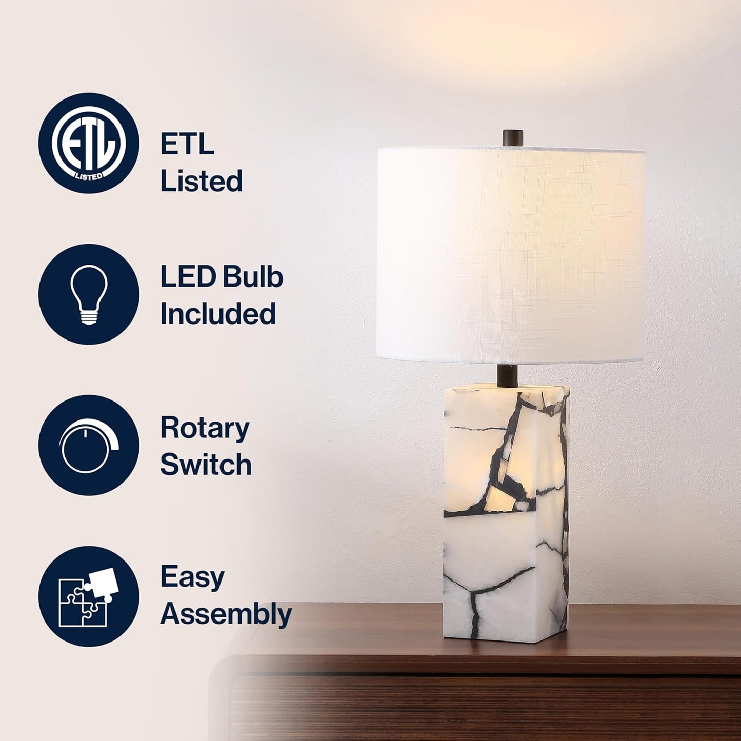 JONATHAN Y JYL6201A Elizabeth 27.5" Alabaster LED Table Lamp Coastal Contemporary Bedside Desk Nightstand Lamp for Bedroom Living Room Office College Bookcase LED Bulb Included, White/Gold Leaf