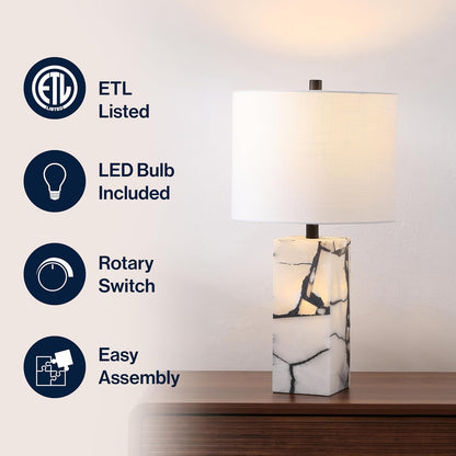 JONATHAN Y JYL6201A Elizabeth 27.5" Alabaster LED Table Lamp Coastal Contemporary Bedside Desk Nightstand Lamp for Bedroom Living Room Office College Bookcase LED Bulb Included, White/Gold Leaf