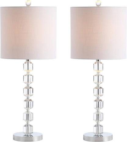 JONATHAN Y JYL5053A-SET2 Set of 2 Table Lamps Cary 27.5" Modern Stacked Crystal/Metal LED Table Lamp Glam,Modern for Bedroom, Living Room, Office, College Dorm, Coffee Table, Chrome/Clear