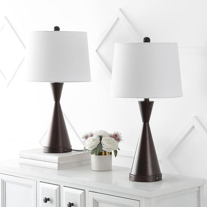 JONATHAN Y JYL4046C-SET2 Colton 26" Farmhouse Iron LED Table Lamp with USB Charging Port Classic Bedside Desk Nightstand Lamp for Bedroom Living Room Office, Oil Rubbed Bronze (Set of 2)