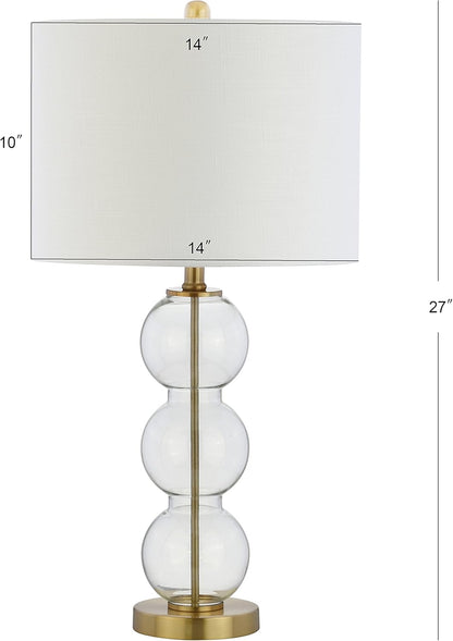 JONATHAN Y JYL1070A-SET2 Set of 2 Table Lamps Bella 27" Glass Triple-Sphere LED Table Lamp Contemporary Bedside Desk Nightstand Lamp for Bedroom Living Room Office College Bookcase, Clear/Brass