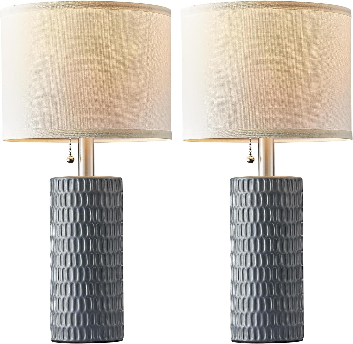 20 Inch Modern Ceramic Table Lamp 2 Pack with White Fabric Shade for Bedroom, Living Room, Nightstand Lamp Suitable for bedrooms, Living Rooms, Offices, Book(20" Dark Blue-2Pack)