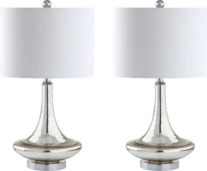 JONATHAN Y JYL1081C-SET2 Set of 2 Table Lamps Cecile 25.5" Glass Teardrop LED Table Lamp Contemporary Bedside Desk Nightstand Lamp for Bedroom Living Room Office College Bookcase, Clear