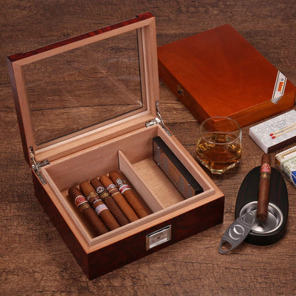 Woodronic Monogrammed Cigar Humidor, Custom Cigar Case with Hygrometer and Humidifier, Spanish Cedar Lining and Divider, Cigar Accessories, Customized Gift for Men, Holds 25 Cigars