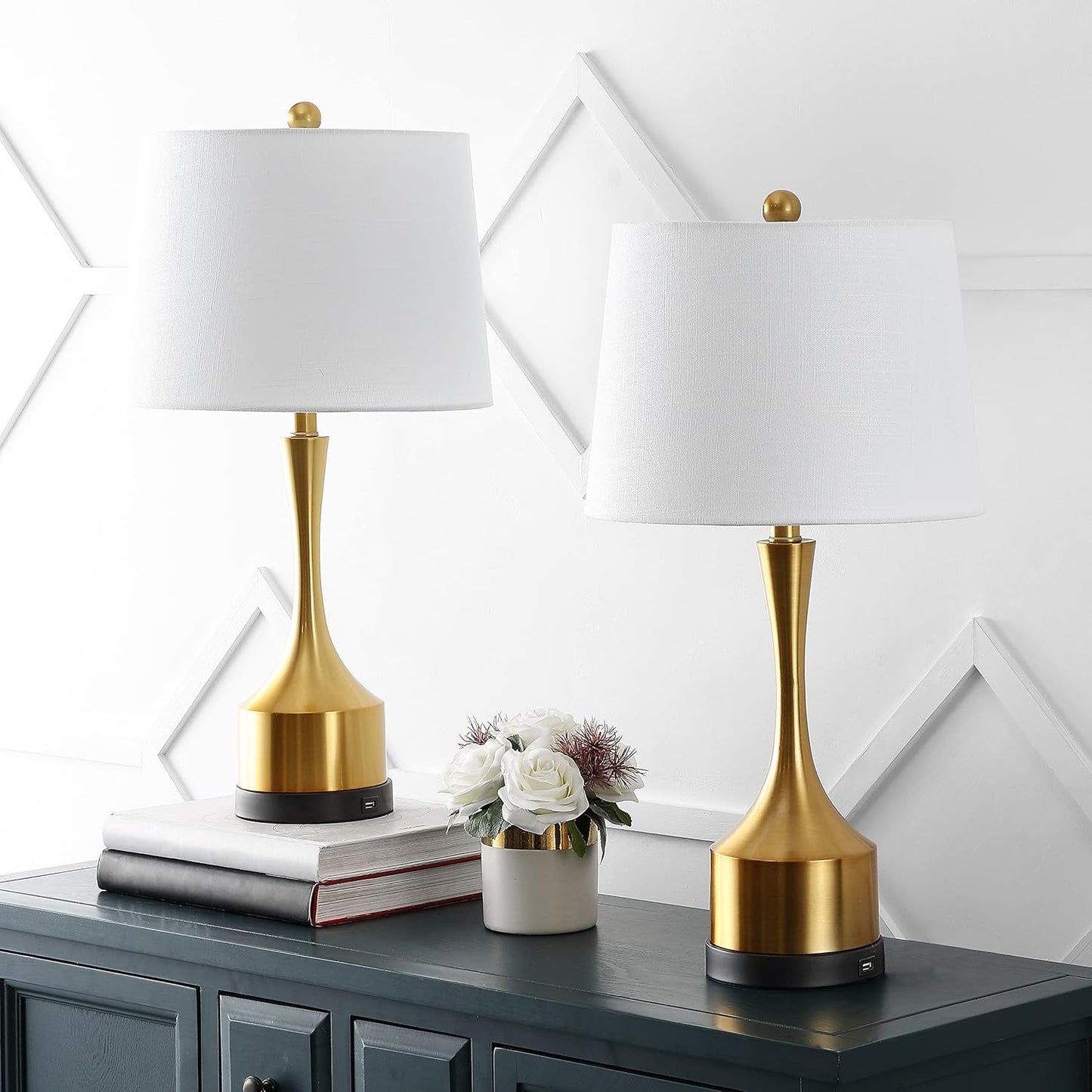 JONATHAN Y JYL4045C-SET2 Cooper 26" Farmhouse Iron LED Table Lamp with USB Charging Port Classic Bedside Desk Nightstand Lamp for Bedroom Living Room Office, Oil Rubbed Bronze (Set of 2)