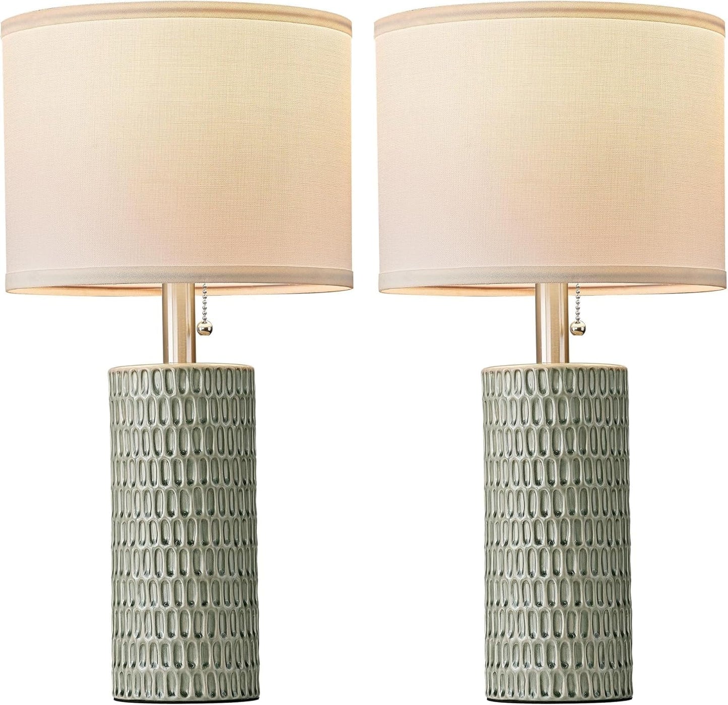 20 Inch Modern Ceramic Table Lamp 2 Pack with White Fabric Shade for Bedroom, Living Room, Nightstand Lamp Suitable for bedrooms, Living Rooms, Offices, Book(20" Dark Blue-2Pack)