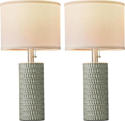 20 Inch Modern Ceramic Table Lamp 2 Pack with White Fabric Shade for Bedroom, Living Room, Nightstand Lamp Suitable for bedrooms, Living Rooms, Offices, Book(20" Dark Blue-2Pack)