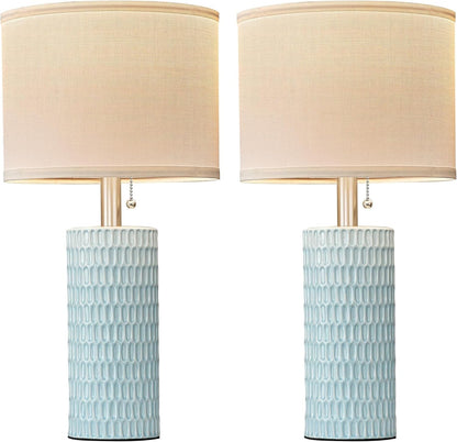 20 Inch Modern Ceramic Table Lamp 2 Pack with White Fabric Shade for Bedroom, Living Room, Nightstand Lamp Suitable for bedrooms, Living Rooms, Offices, Book(20" Dark Blue-2Pack)