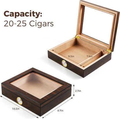 Woodronic Monogrammed Cigar Humidor, Custom Cigar Case with Hygrometer and Humidifier, Spanish Cedar Lining and Divider, Cigar Accessories, Customized Gift for Men, Holds 25 Cigars