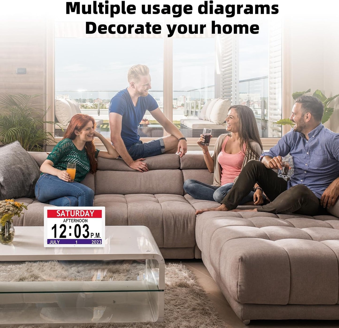 Yunseity 10 Inch Digital Smart Clock, Large Display Calendar Alarm Clock with 12 Alarm Reminders, Automatic Brightness Adjustment, Large Font Digital Clocks for Seniors Elderly