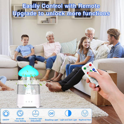Diffuserlove Cloud Humidifier Rain Water Drip Diffuser Humidifier 450ML with Remote Mushroom Lamp Humidifier Rain Sounds Humidifier Air Humidifiers for Bedroom Desk