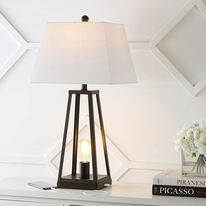 JONATHAN Y JYL8503A Waylon 28.5" Classic Industrial Iron Nightlight LED Table Lamp with USB Charging Port Modern Contemporary Bedside Desk Nightstand Lamp for Bedroom Living Room, Black