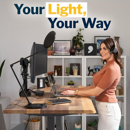 Vari LED Studio Lamp- Varidesk Modern Desk Lamp for Home Office- Flexible Positioning, Stable Base- Three Color Settings- Bright Task Lamp- Ideal for Study Area and Workspaces