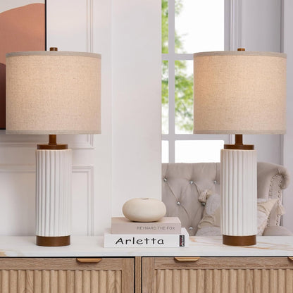 25-inch Modern Ceramic Table Lamp 2-Pack, 3-Way Dimmable, Oatmeal Shade for Living Room, Bedroom, and Dining Room Suitable for Living Room, Dormitory, Office,(Blue)