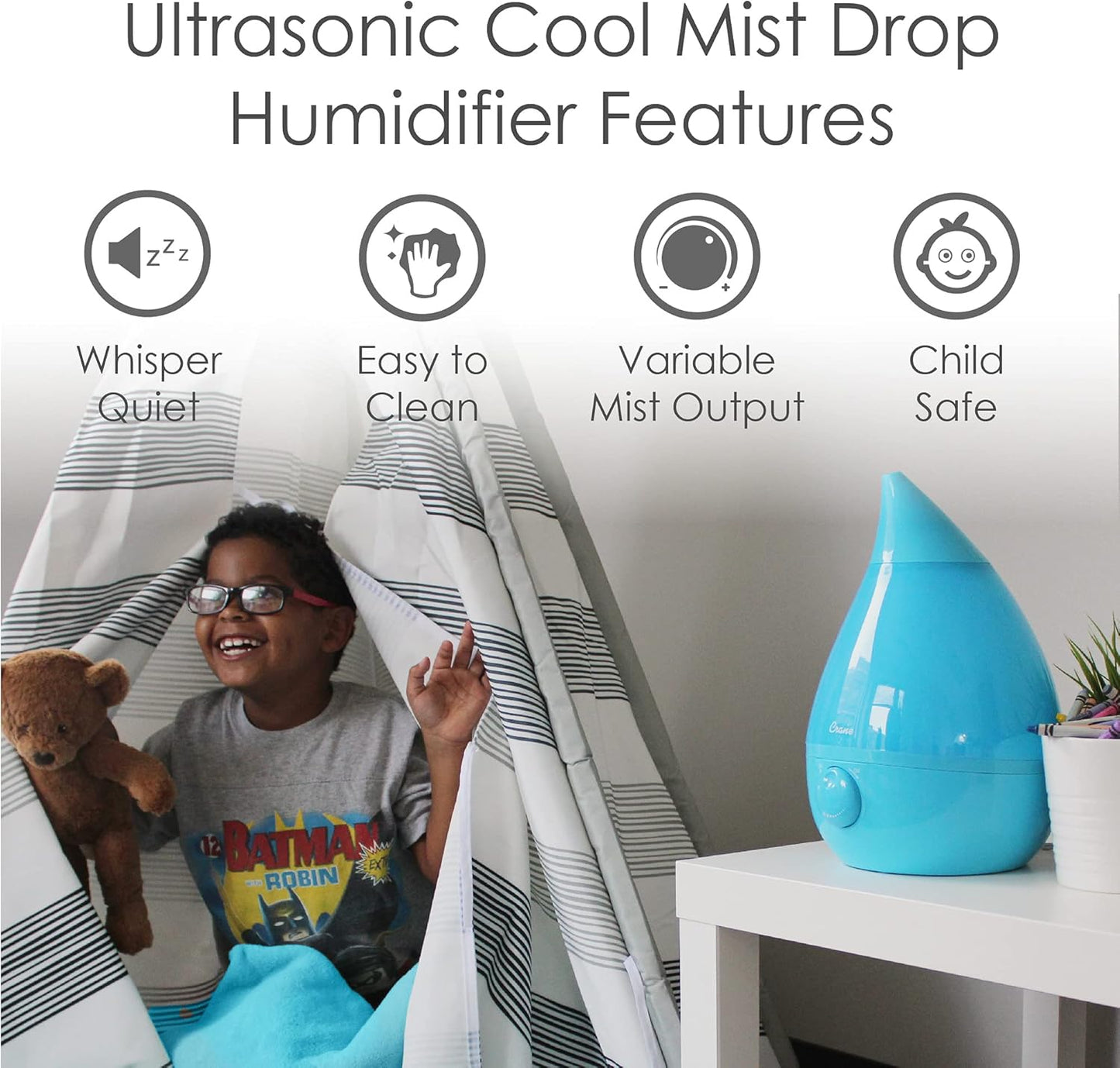 Crane Ultrasonic Cool Mist Humidifier for Bedroom, Baby Nursery, Kids Room, Plants, or Office, Large 1 Gallon Tank, Filter Optional, Orange