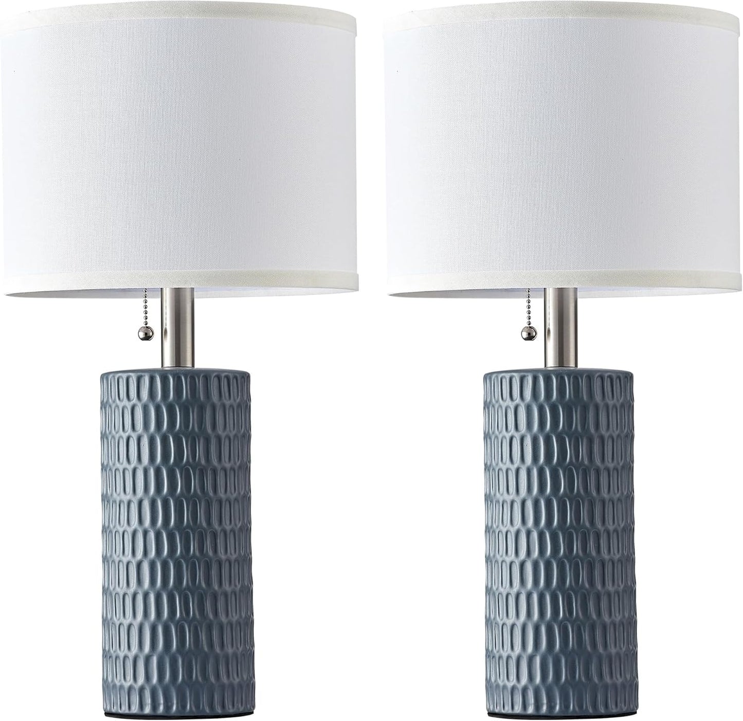 20 Inch Modern Ceramic Table Lamp 2 Pack with White Fabric Shade for Bedroom, Living Room, Nightstand Lamp Suitable for bedrooms, Living Rooms, Offices, Book(20" Dark Blue-2Pack)