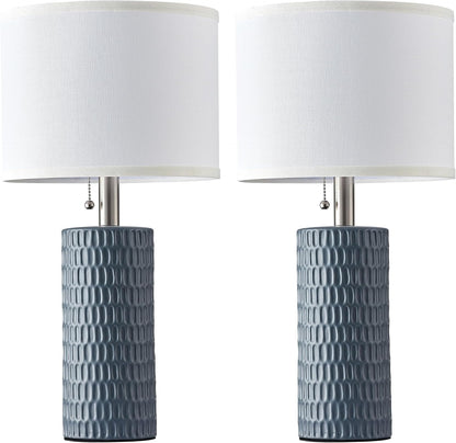 20 Inch Modern Ceramic Table Lamp 2 Pack with White Fabric Shade for Bedroom, Living Room, Nightstand Lamp Suitable for bedrooms, Living Rooms, Offices, Book(20" Dark Blue-2Pack)