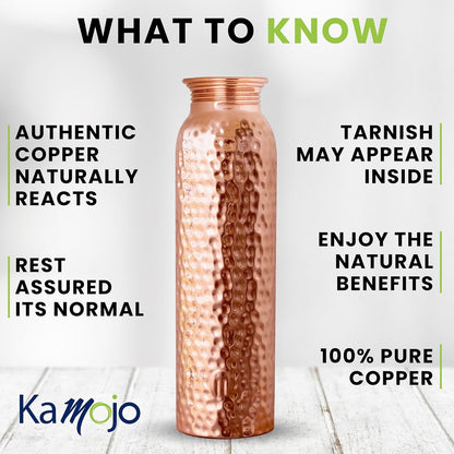 Copper Water Bottle for Drinking - Hammered 100% Pure Copper Tumbler with Leak Proof Lid, Removable Insulating Sleeve & Straw - Handcrafted Ayurvedic Cup for Water 32 fl oz