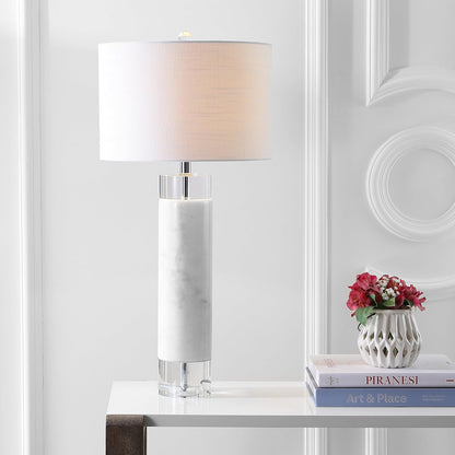 JONATHAN Y JYL5000A Hunter 32" Marble/Crystal LED Table Lamp Contemporary Transitional Bedside Desk Nightstand Lamp for Bedroom Living Room Office College Bookcase LED Bulb Included, White/Clear