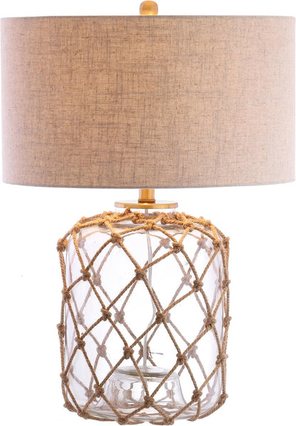 JONATHAN Y JYL5033A Mer 26.5" Glass and Rope LED Table Lamp Coastal Traditional Bedside Desk Nightstand Lamp for Bedroom Living Room Office College Bookcase LED Bulb Included, Brown/Clear