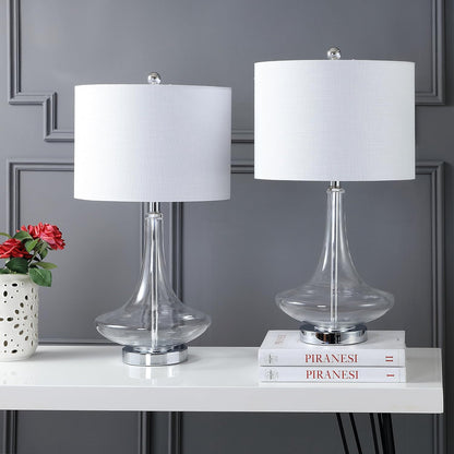 JONATHAN Y JYL1081C-SET2 Set of 2 Table Lamps Cecile 25.5" Glass Teardrop LED Table Lamp Contemporary Bedside Desk Nightstand Lamp for Bedroom Living Room Office College Bookcase, Clear