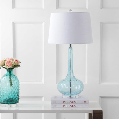 JONATHAN Y JYL1079B-SET2 Set of 2 Table Lamps Bette 28.5" Glass Teardrop LED Table Lamp Contemporary Bedside Desk Nightstand Lamp for Bedroom Living Room Office College Bookcase, Aqua