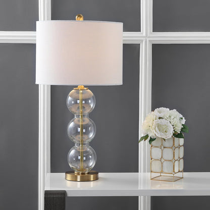 JONATHAN Y JYL1070A-SET2 Set of 2 Table Lamps Bella 27" Glass Triple-Sphere LED Table Lamp Contemporary Bedside Desk Nightstand Lamp for Bedroom Living Room Office College Bookcase, Clear/Brass