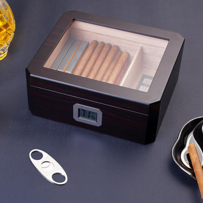 Woodronic Monogrammed Cigar Humidor, Custom Cigar Case with Hygrometer and Humidifier, Spanish Cedar Lining and Divider, Cigar Accessories, Customized Gift for Men, Holds 25 Cigars