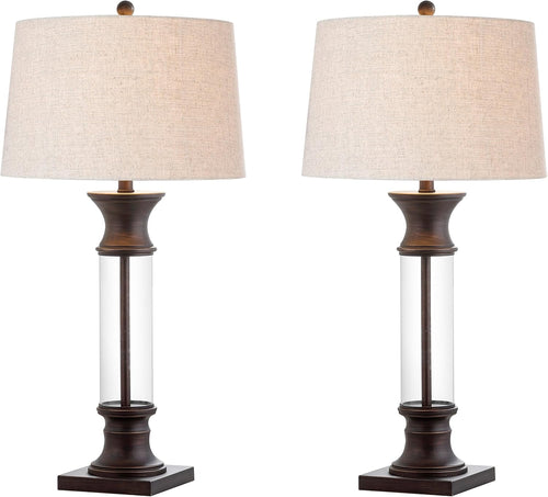 JONATHAN Y JYL4000A-SET2 Set of 2 Table Lamps Hunter 32" Metal/Glass LED Table Lamp Cottage Rustic Bedside Desk Nightstand Lamp for Bedroom Living Room Office College Bookcase, Bronze/Clear