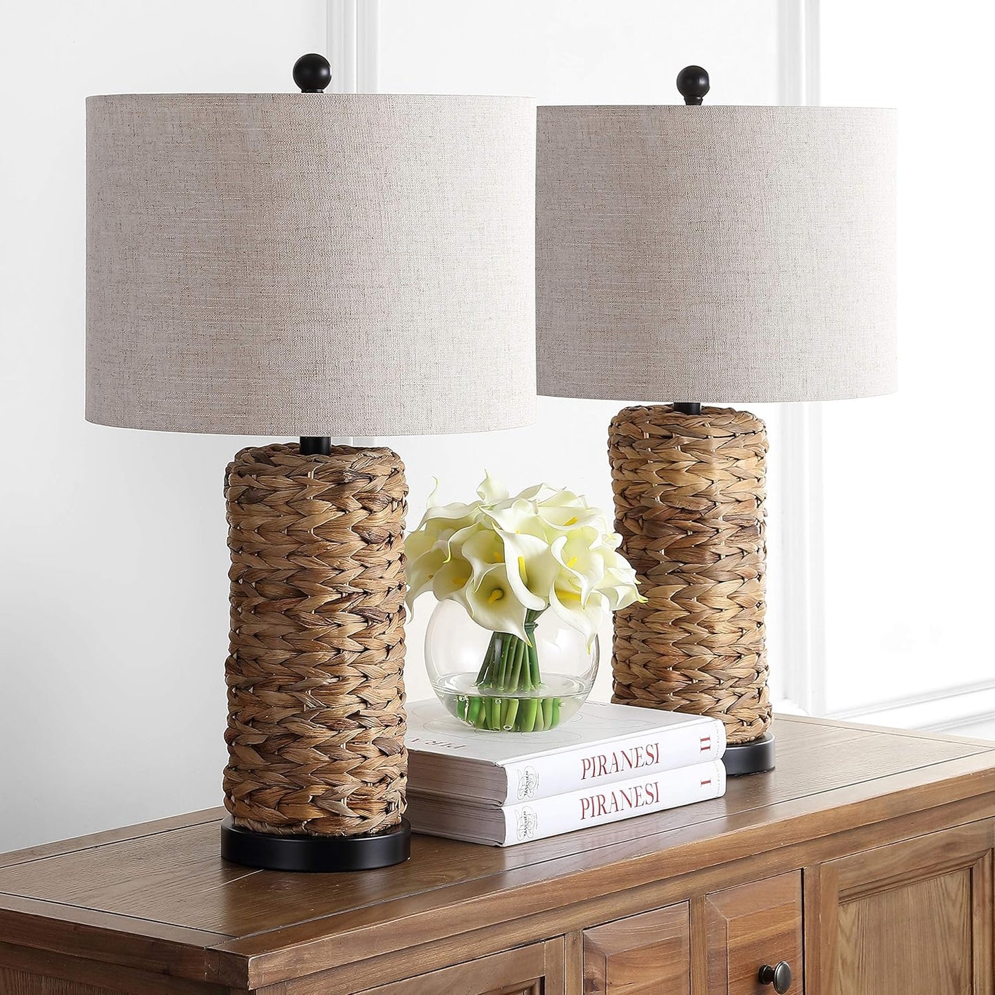 JONATHAN Y JYL6502A-SET2 Set of 2 Table Lamps Elicia 25" Sea Grass LED Coastal for Bedroom, Living Room, Office, College Dorm, Coffee Table, Bookcase