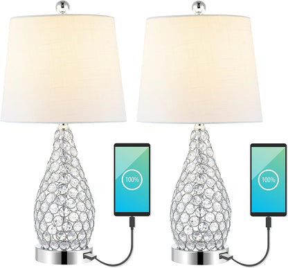 JONATHAN Y JYL1110A-SET2 Lily 22.25" Midcentury Modern Iron LED Table Lamp with USB Charging Port Contemporary Bedside Desk Nightstand Lamp for Bedroom Living Room, Clear (Set of 2)