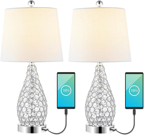 JONATHAN Y JYL1110A-SET2 Lily 22.25" Midcentury Modern Iron LED Table Lamp with USB Charging Port Contemporary Bedside Desk Nightstand Lamp for Bedroom Living Room, Clear (Set of 2)