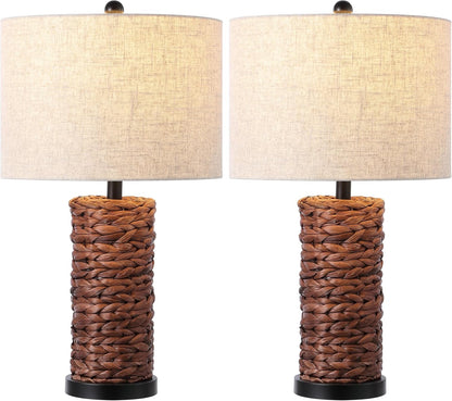 JONATHAN Y JYL6502A-SET2 Set of 2 Table Lamps Elicia 25" Sea Grass LED Coastal for Bedroom, Living Room, Office, College Dorm, Coffee Table, Bookcase