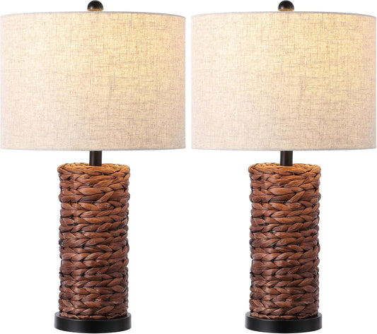 JONATHAN Y JYL6502A-SET2 Set of 2 Table Lamps Elicia 25" Sea Grass LED Coastal for Bedroom, Living Room, Office, College Dorm, Coffee Table, Bookcase