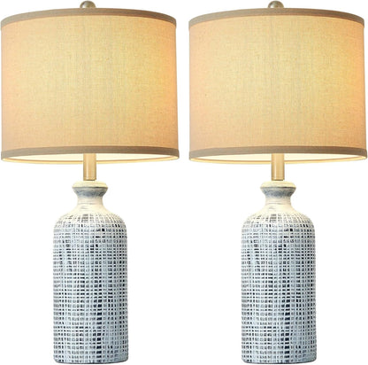 25.8" Modern Ceramic Table Lamp 2-Pack With Linen Shade And Rotary Switch For Bedroom Nightstand Living Room Decoration suitable for bedrooms, living rooms, offices, book(Rotary Switch Blue)