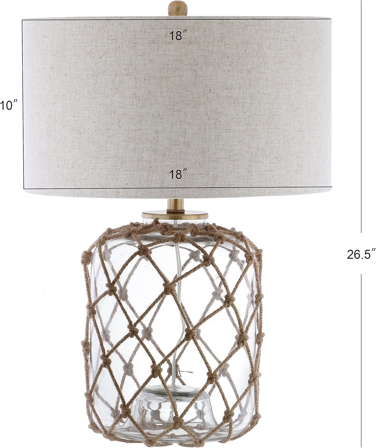 JONATHAN Y JYL5033A Mer 26.5" Glass and Rope LED Table Lamp Coastal Traditional Bedside Desk Nightstand Lamp for Bedroom Living Room Office College Bookcase LED Bulb Included, Brown/Clear