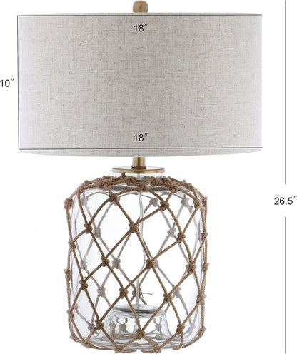 JONATHAN Y JYL5033A Mer 26.5" Glass and Rope LED Table Lamp Coastal Traditional Bedside Desk Nightstand Lamp for Bedroom Living Room Office College Bookcase LED Bulb Included, Brown/Clear