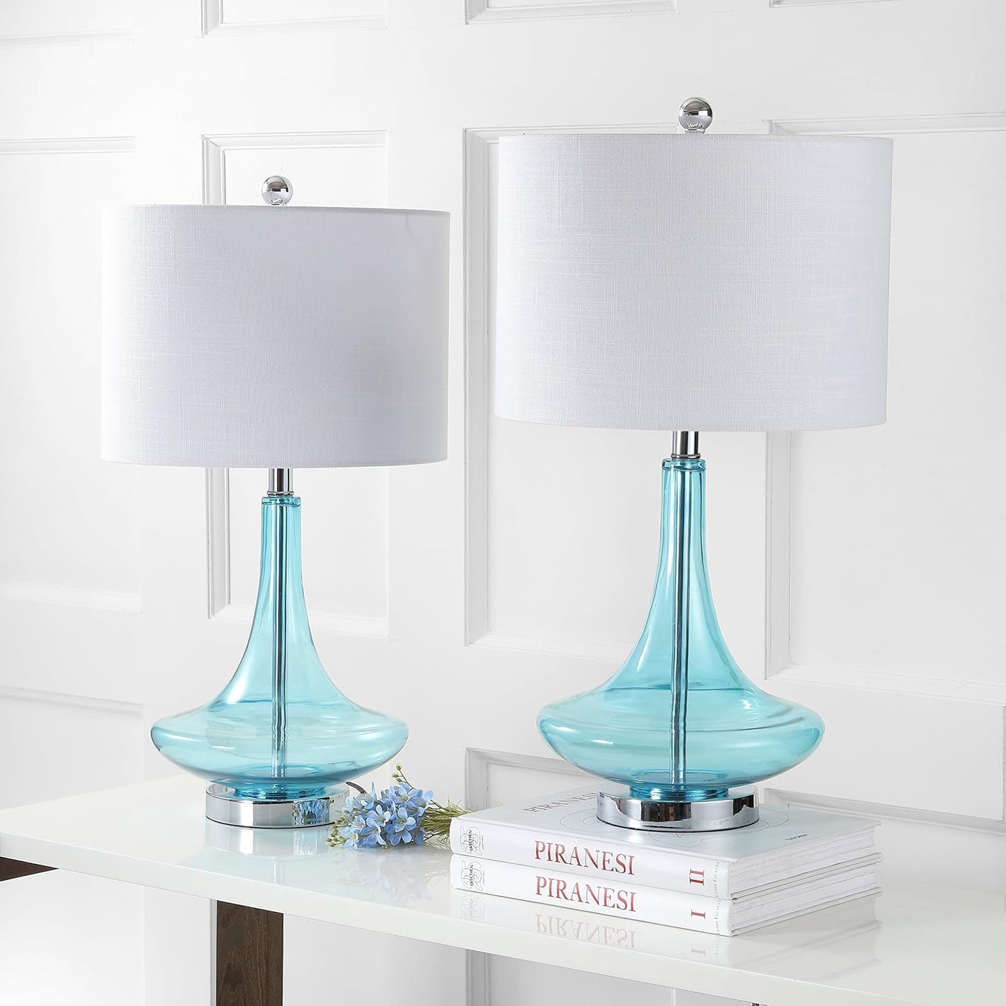 JONATHAN Y JYL1081C-SET2 Set of 2 Table Lamps Cecile 25.5" Glass Teardrop LED Table Lamp Contemporary Bedside Desk Nightstand Lamp for Bedroom Living Room Office College Bookcase, Clear