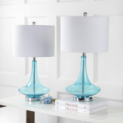 JONATHAN Y JYL1081C-SET2 Set of 2 Table Lamps Cecile 25.5" Glass Teardrop LED Table Lamp Contemporary Bedside Desk Nightstand Lamp for Bedroom Living Room Office College Bookcase, Clear