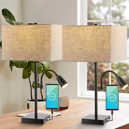 JONATHAN Y JYL1112A-SET2 Austin 25.5" 2-Light Farmhouse Industrial Iron LED Table Lamp,USB Charging Port,Adjustable Reading Light Coastal,Minimalist Bedside Desk Nightstand,Oil Rubbed Bronze(Set of 2)
