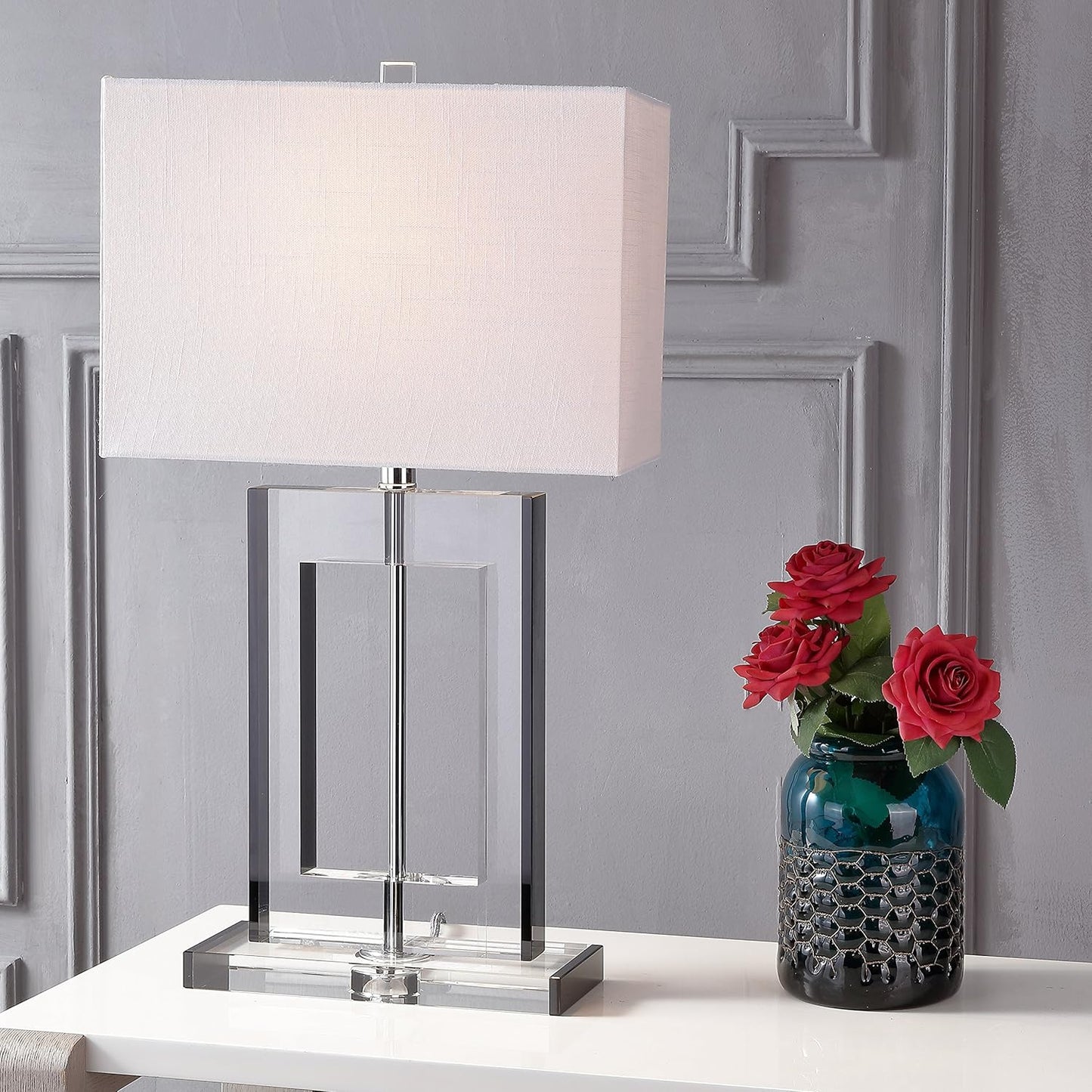 JONATHAN Y JYL2015A Parish 26" Crystal LED Table Lamp Modern Contemporary Glam Bedside Desk Nightstand Lamp for Bedroom Living Room Office College Bookcase LED Bulb Included, Clear/Black