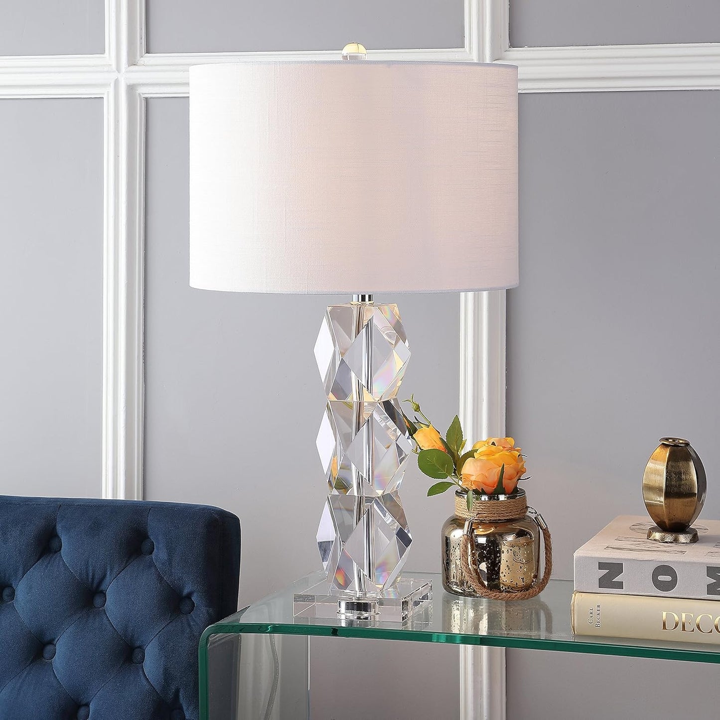 JONATHAN Y JYL5012A Sofia 26" Crystal LED Table Lamp Transitional Glam Bedside Desk Nightstand Lamp for Bedroom Living Room Office College Bookcase LED Bulb Included, Clear