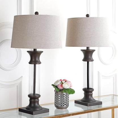 JONATHAN Y JYL4000A-SET2 Set of 2 Table Lamps Hunter 32" Metal/Glass LED Table Lamp Cottage Rustic Bedside Desk Nightstand Lamp for Bedroom Living Room Office College Bookcase, Bronze/Clear