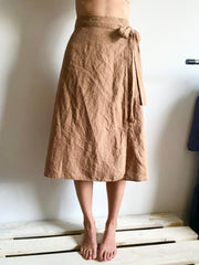 Handmade Linen Wrap Skirt: High Waisted Mid-Calf Skirt