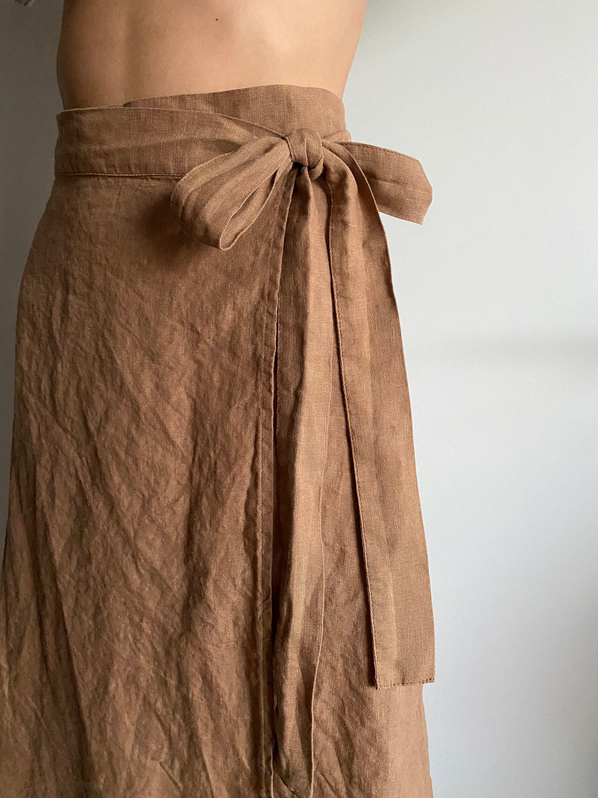 Handmade Linen Wrap Skirt: High Waisted Mid-Calf Skirt