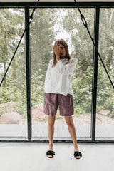 Natural Linen Shorts for Women, Washed, High Waisted, Elastic Waist