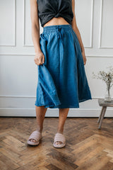 Handmade Linen A-Line Skirt: Elastic Waist Broomstick Skirt
