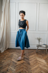 Handmade Linen A-Line Skirt: Elastic Waist Broomstick Skirt